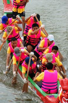 SAI GON, VIET NAM- APRIL 27: Racer in competition at boat race, Sai Gon, Viet Nam, April 27, 2013       