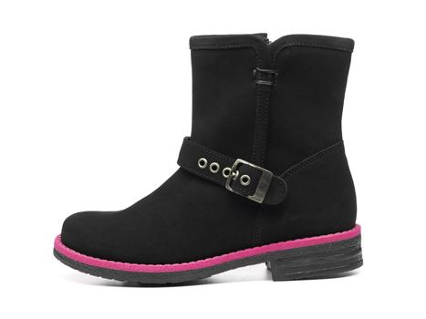 one black children's female boot over white