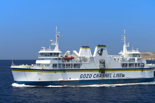 Gozo Channel Line's Malita car and passenger ferry cruising between Gozo and the mainland Malta - Gozo Channel, Malta