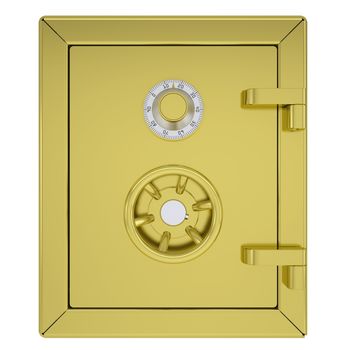 Closed gold safe. Isolated render on a white background
