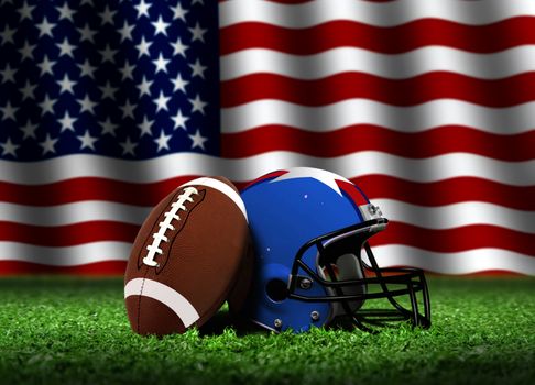 American Football with Helmet and Flag