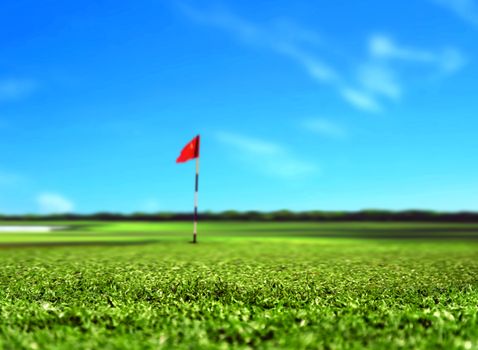 Golf Course Landscape with Red Flag