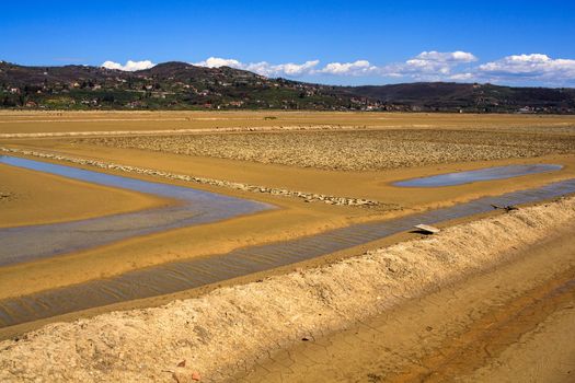 View of Salt evaporation ponds in Secovlje, Slovenia