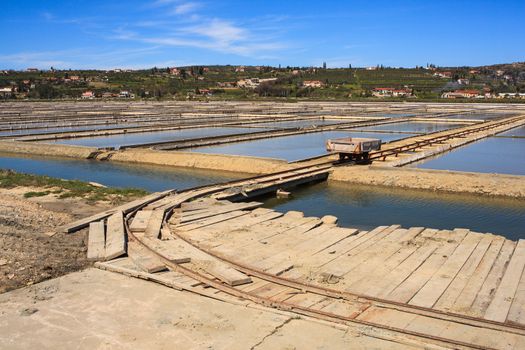 View of Salt evaporation ponds in Secovlje, Slovenia
