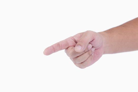 Human hand pointing to something isolated on white