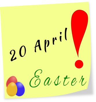 Stick note as reminder with date of Easter-20.04.2014 isolated on a white background