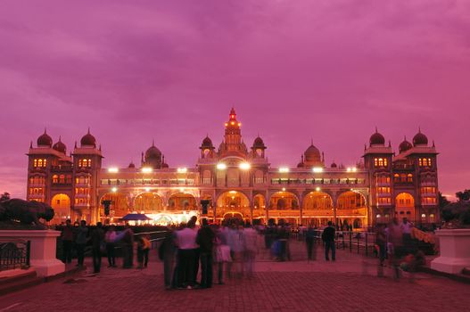 Mysore palace at full lights during Dussera Festival
