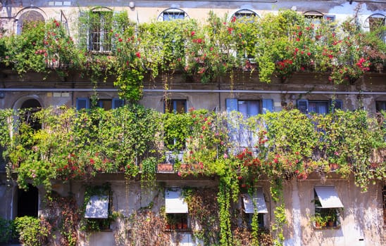 View of tipycal casa a ringhiera (railing house) in Milan