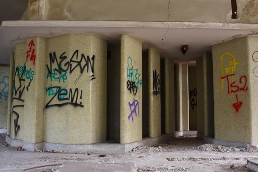 View of interior of an abandoned building