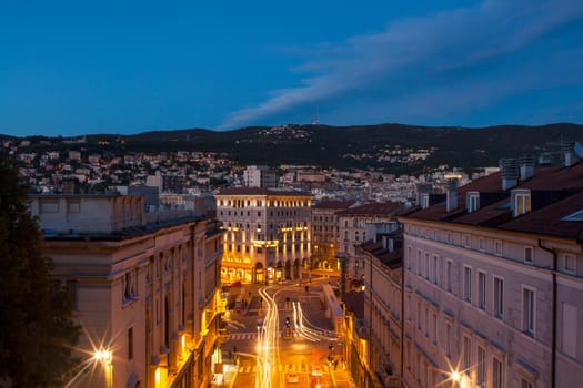 View of Piazza Goldoni at sunset in Trieste