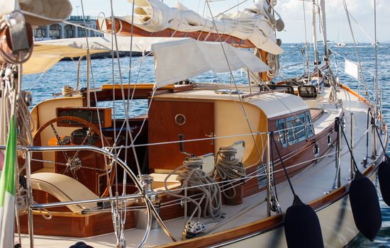 View of sailboat parked in the pier in Trieste