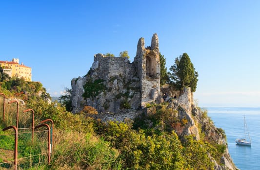 View of old and new castle in Duino, Italy