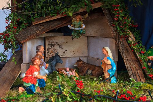 View of the nativity scene for italian christmas decoration
