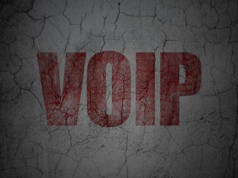 Web development concept: Red VOIP on grunge textured concrete wall background, 3d render