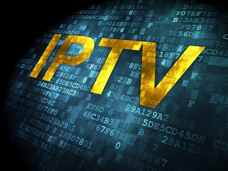 SEO web development concept: pixelated words IPTV on digital background, 3d render