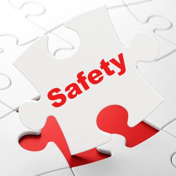 Security concept: Safety on White puzzle pieces background, 3d render