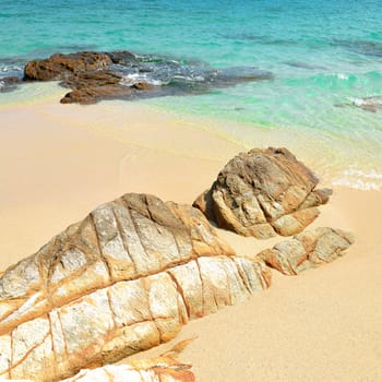 Sand beach with rocks. Koh Samet - Khao Laem Ya National Park, Rayong, Gulf of Thailand coast