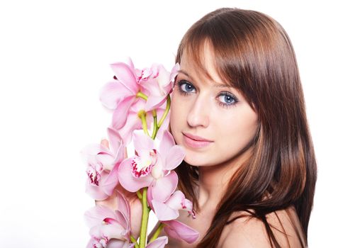 Beautiful Girl With Orchid Flowers