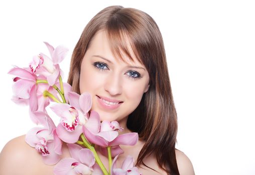 Beautiful Girl With Orchid Flowers
