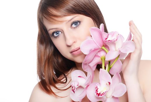 Beautiful Girl With Orchid Flowers