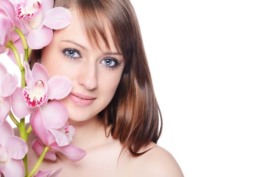Beautiful Girl With Orchid Flowers