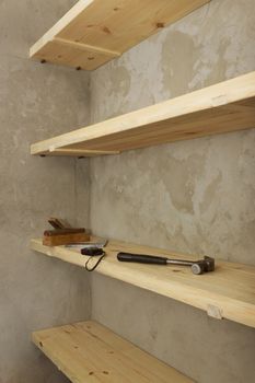 Solid shelves of wood that you just made in the pantry