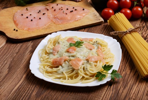 Pasta with fresh salmon