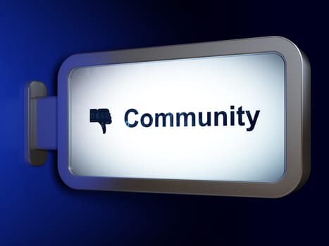 Social network concept: Community and Thumb Down on advertising billboard background, 3d render