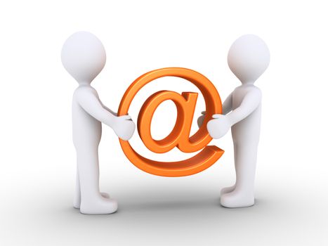 Two 3d people are holding an e-mail symbol