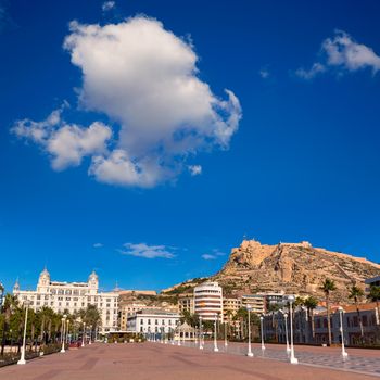 Alicante city and castle from port in Mediterranean spain Valencian Community