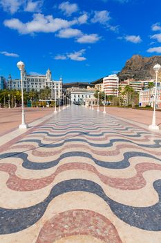 Alicante city and castle from port in Mediterranean Spain Valencian Community