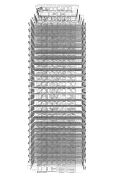 Highly detailed building. Isolated wire-frame render on a white background