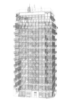 Highly detailed building. Isolated wire-frame render on a white background