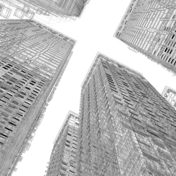 Skyscrapers. Isolated wire-frame render on a white background