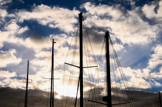 Silhouette Masts of Sail Yacht in Mmarine