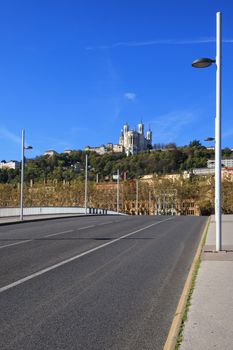 original view of basilica and bridge, Lyon, France