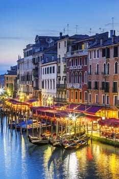 Part of famous Grand Canal at sunset, Venice 