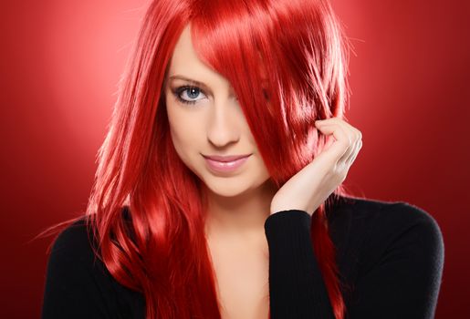 Beautiful Girl on red background