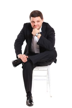Full length portrait of man in full suit. Isolated over white background