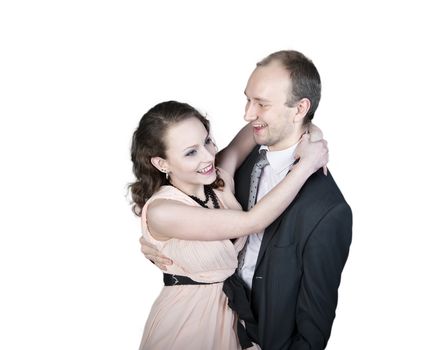 man and woman laugh isolated on white background