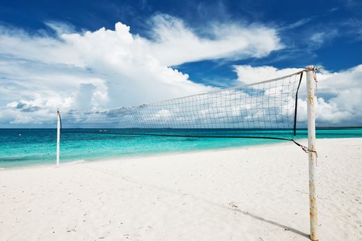 Beautiful beach with Volleyball Net at Maldives