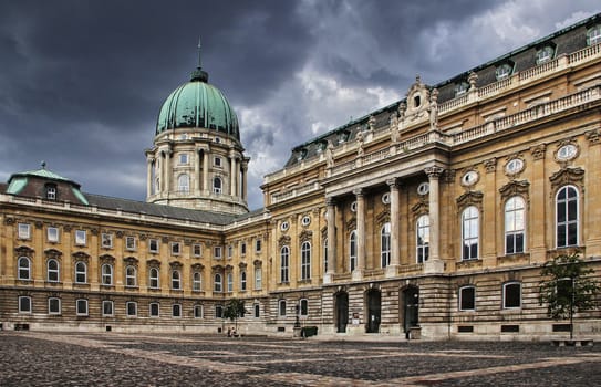 Budapest, Hungary Buda Castle courtyard storm clouds.