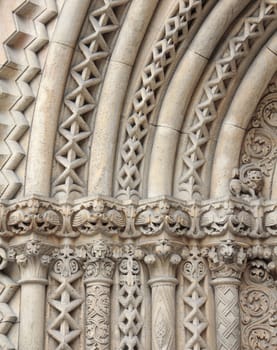 Jak Romanesque church entrance carved stone column ornament.