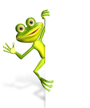 illustration merry green frog and white background