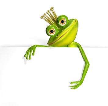 illustration merry green frog and white background