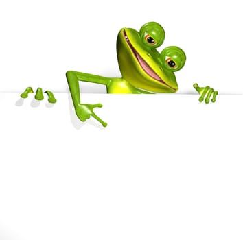 illustration merry green frog and white background