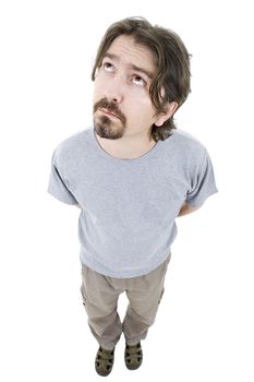 young casual man full body in a white background