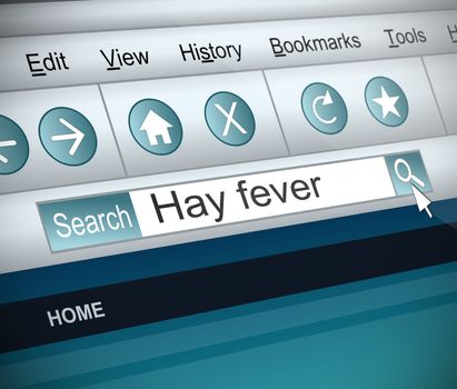 Illustration depicting a screenshot of an internet search with a Hay Fever concept.