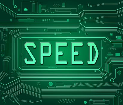 Abstract style illustration depicting printed circuit board components with a speed concept.