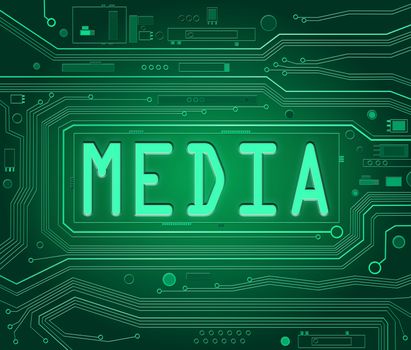 Abstract style illustration depicting printed circuit board components with a media concept.